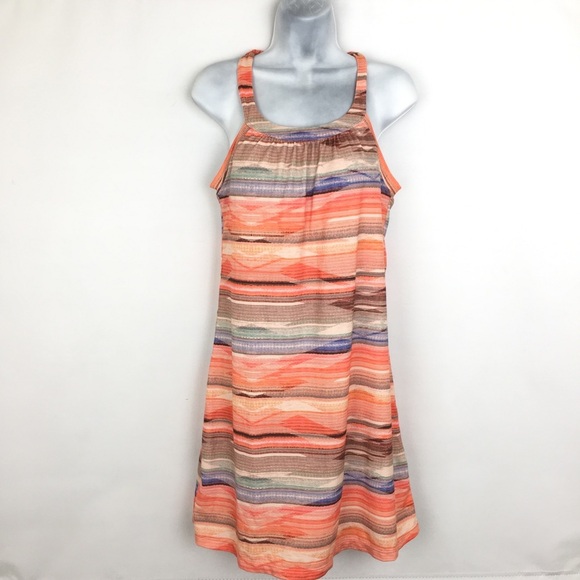 PrAna Cantine Halter Dress Orange Blue Strip Women’s Size M Active Mini Dress - Picture 5 of 15